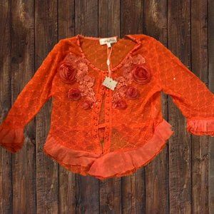Pretty Angel Orange with Flowers Cardigan